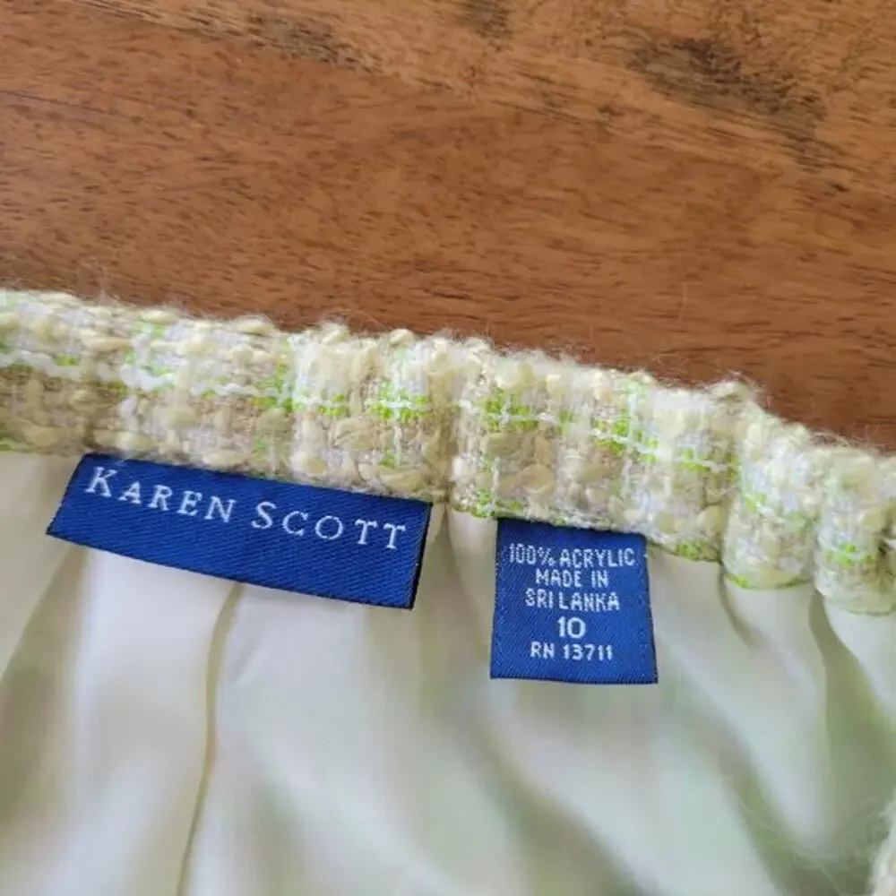 Karen Scott‎ Tweed Skirt Womens Sz 10 Boucle Green Lime